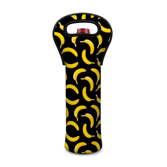 Black Banana Pattern Print Single Neoprene Wine Tote