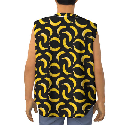Black Banana Pattern Print Sleeveless Baseball Jersey