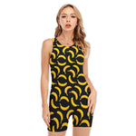 Black Banana Pattern Print Sleeveless One Piece Swimsuit