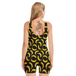 Black Banana Pattern Print Sleeveless One Piece Swimsuit