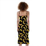 Black Banana Pattern Print Slim Fit Midi Cami Dress