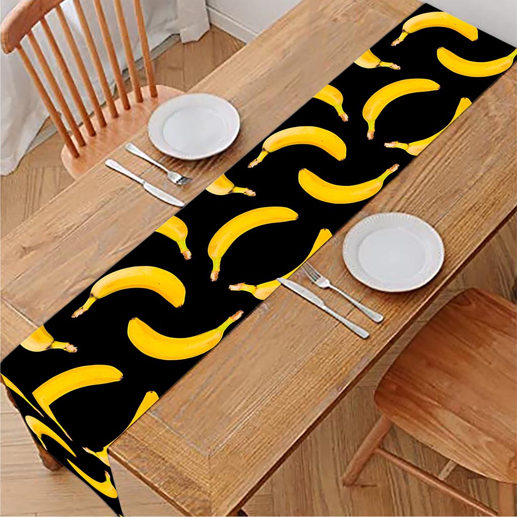 Black Banana Pattern Print Table Runner