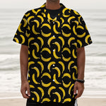 Black Banana Pattern Print Textured Short Sleeve Shirt