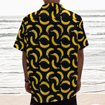 Black Banana Pattern Print Textured Short Sleeve Shirt