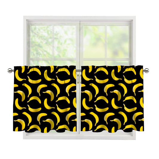 Black Banana Pattern Print Tier Curtains
