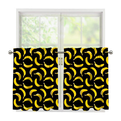 Black Banana Pattern Print Tier Curtains