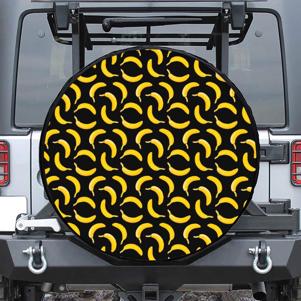 Black Banana Pattern Print Tire Cover