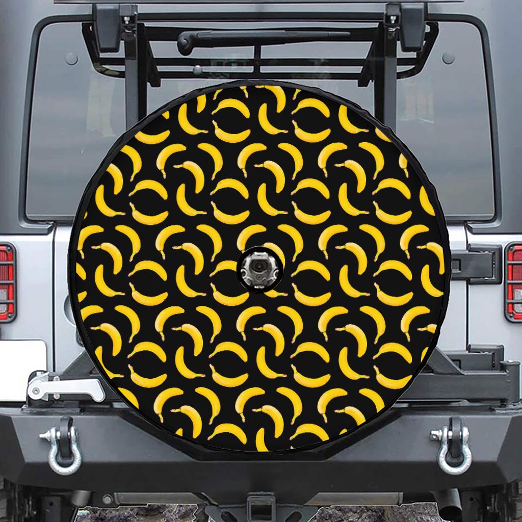 Black Banana Pattern Print Tire Cover With Camera Hole