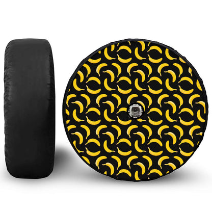 Black Banana Pattern Print Tire Cover With Camera Hole