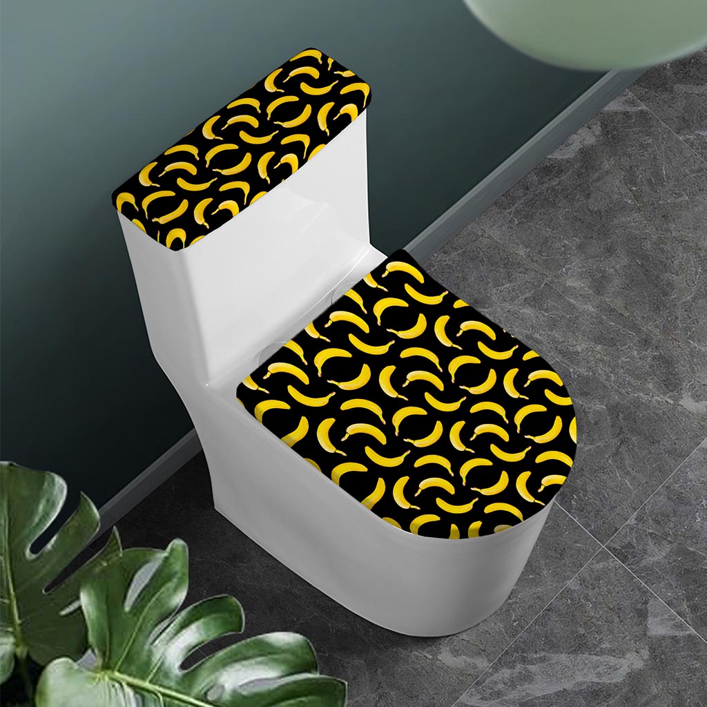 Black Banana Pattern Print Toilet Lid And Tank Cover Set