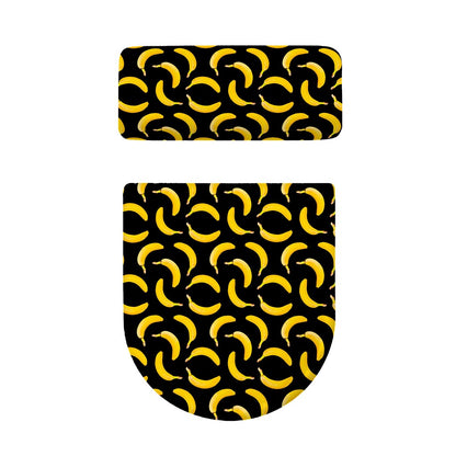 Black Banana Pattern Print Toilet Lid And Tank Cover Set