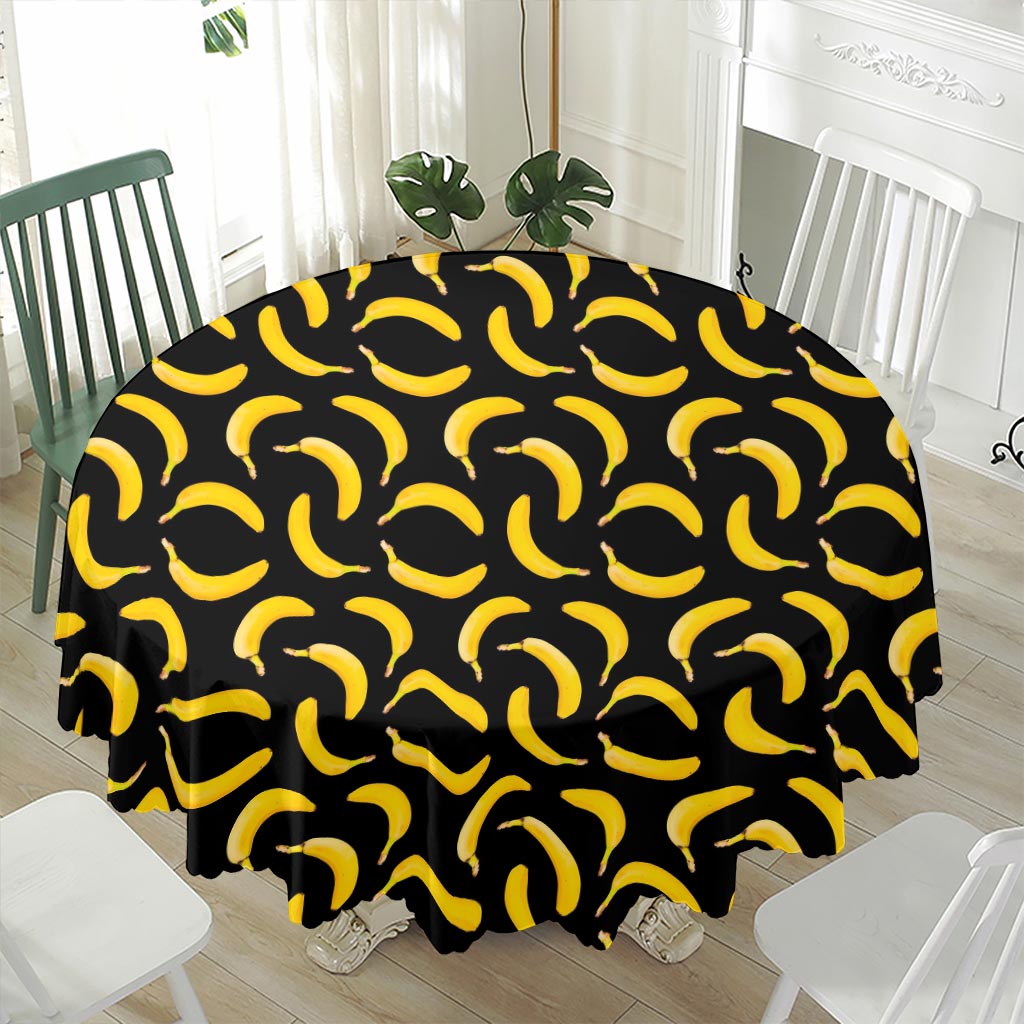 Black Banana Pattern Print Waterproof Round Tablecloth