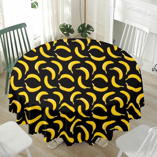 Black Banana Pattern Print Waterproof Round Tablecloth