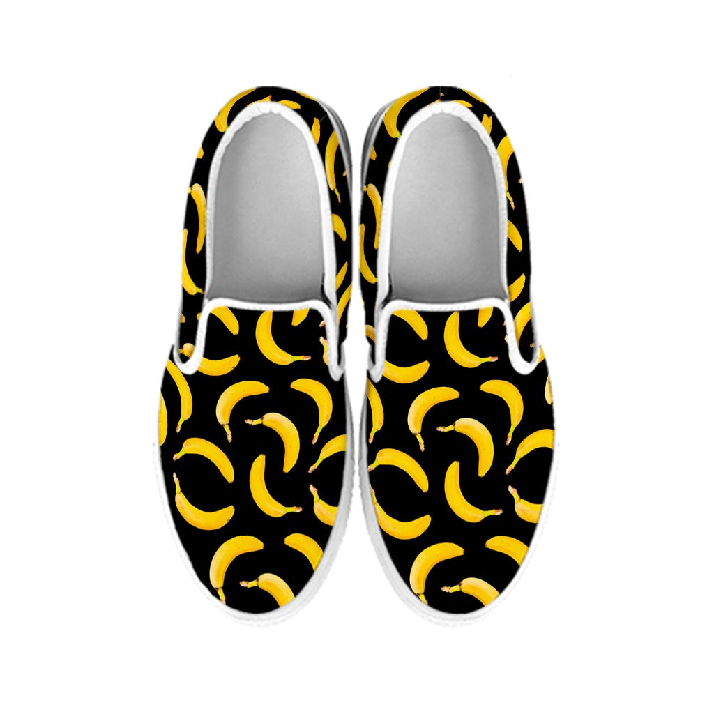Black Banana Pattern Print White Slip On Sneakers