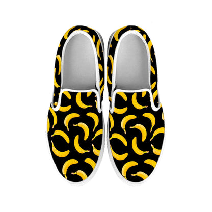 Black Banana Pattern Print White Slip On Sneakers