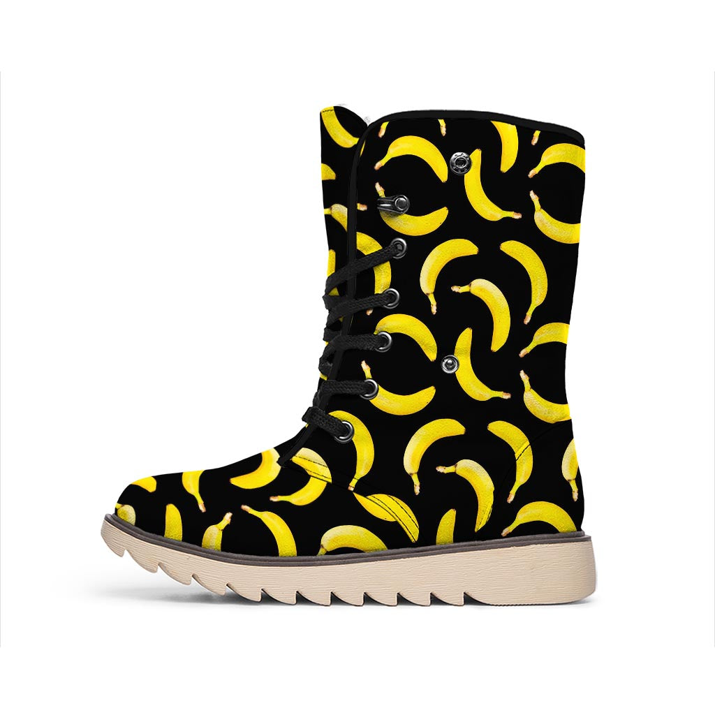 Black Banana Pattern Print Winter Boots