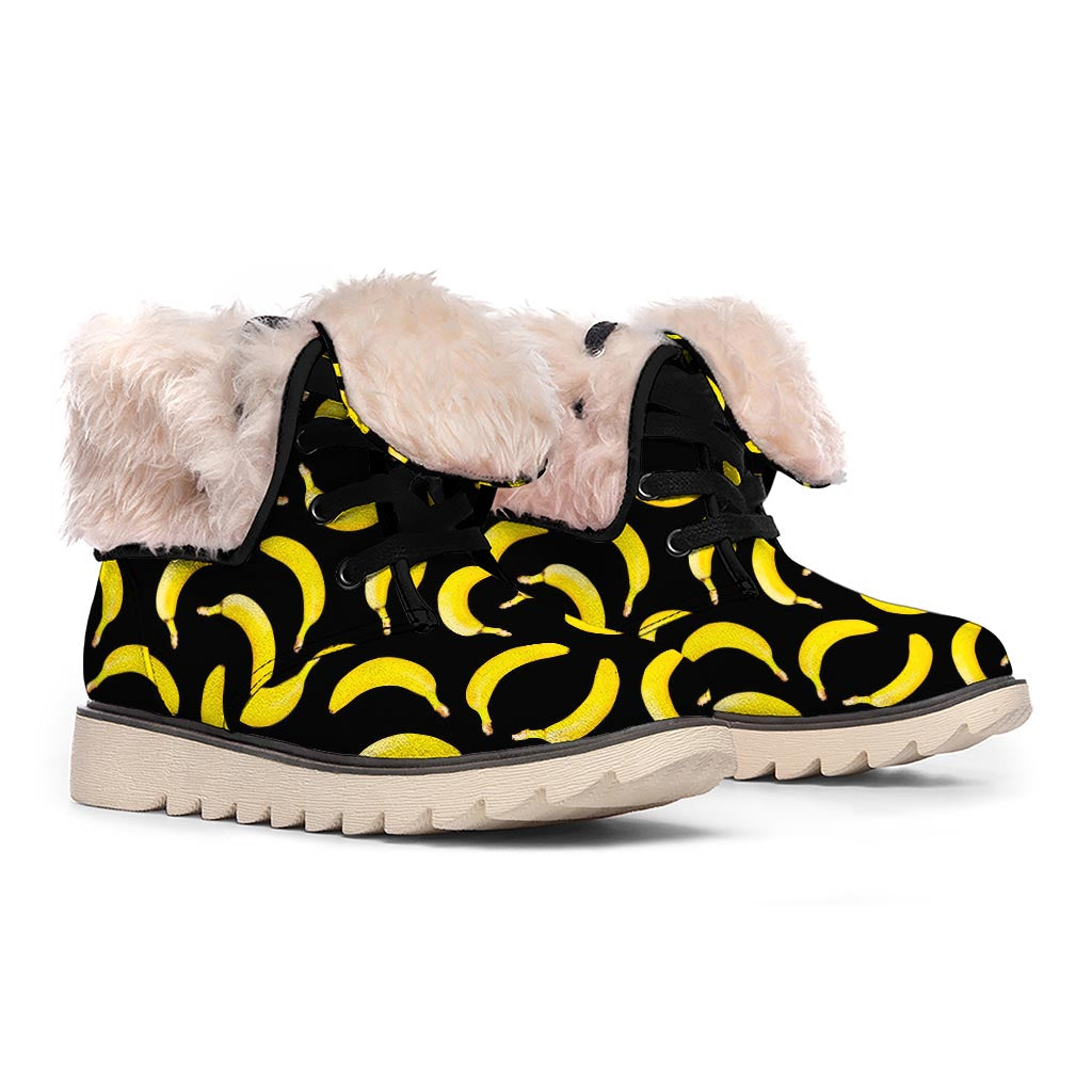 Black Banana Pattern Print Winter Boots