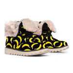 Black Banana Pattern Print Winter Boots