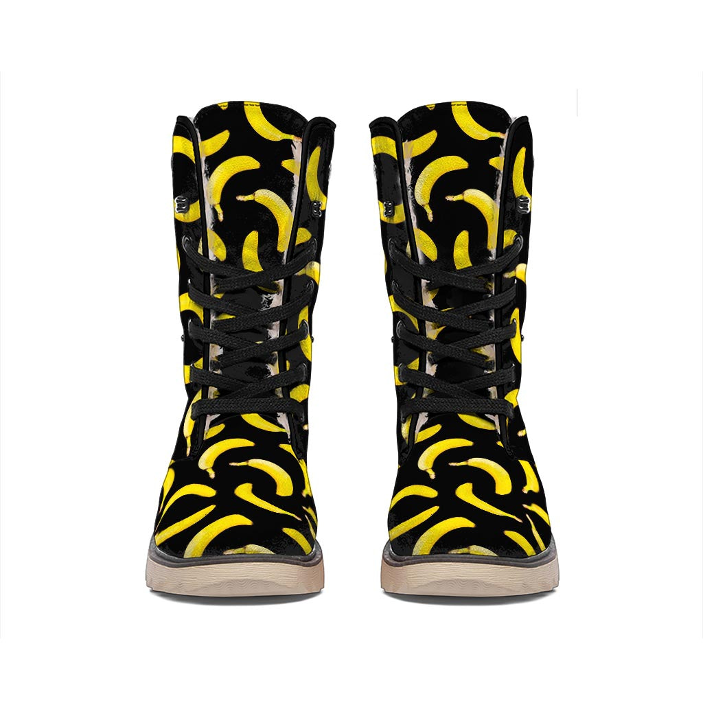 Black Banana Pattern Print Winter Boots
