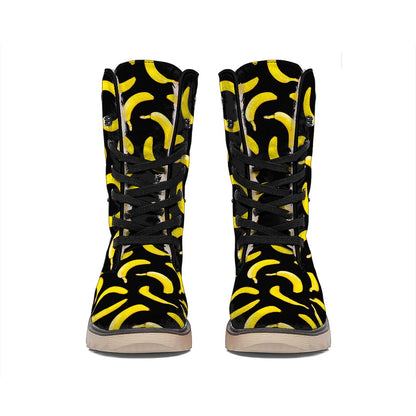 Black Banana Pattern Print Winter Boots
