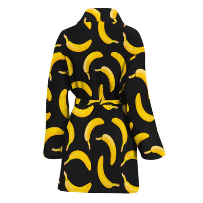 Black Banana Pattern Print Women's Bathrobe