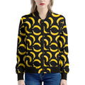 Black Banana Pattern Print Women's Bomber Jacket