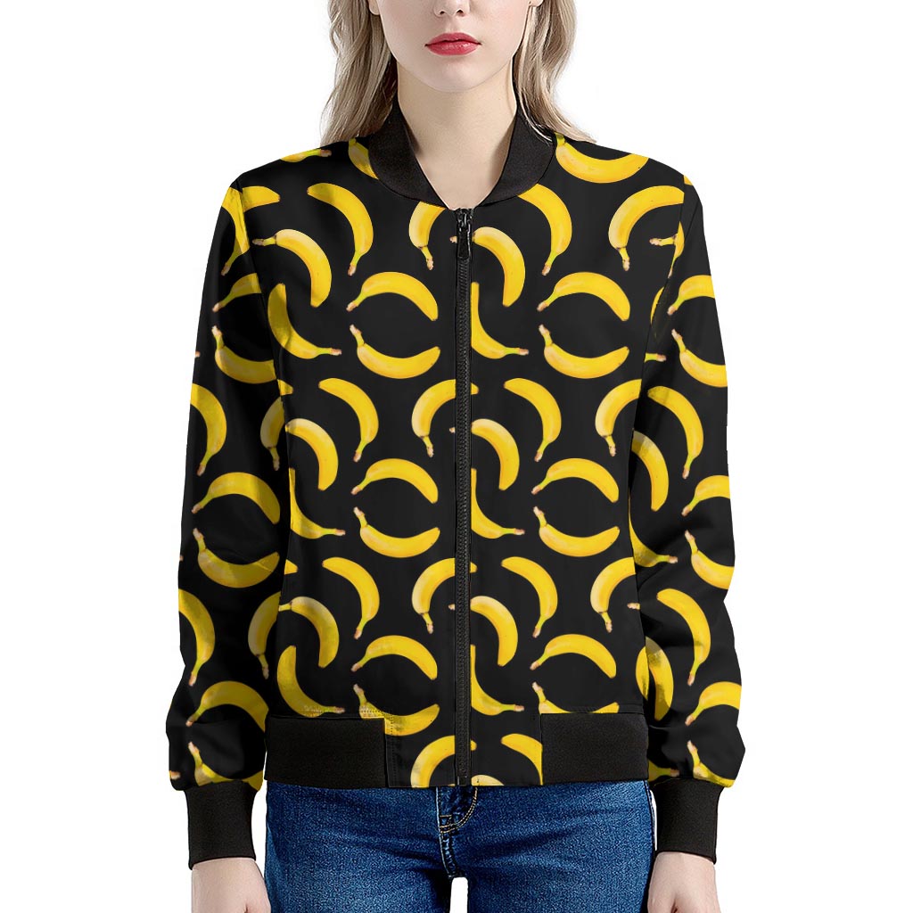 Black Banana Pattern Print Women's Bomber Jacket