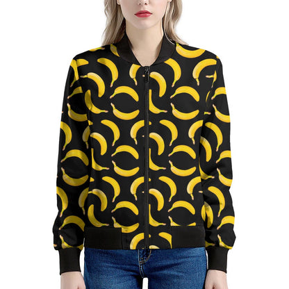 Black Banana Pattern Print Women's Bomber Jacket