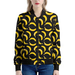Black Banana Pattern Print Women's Bomber Jacket