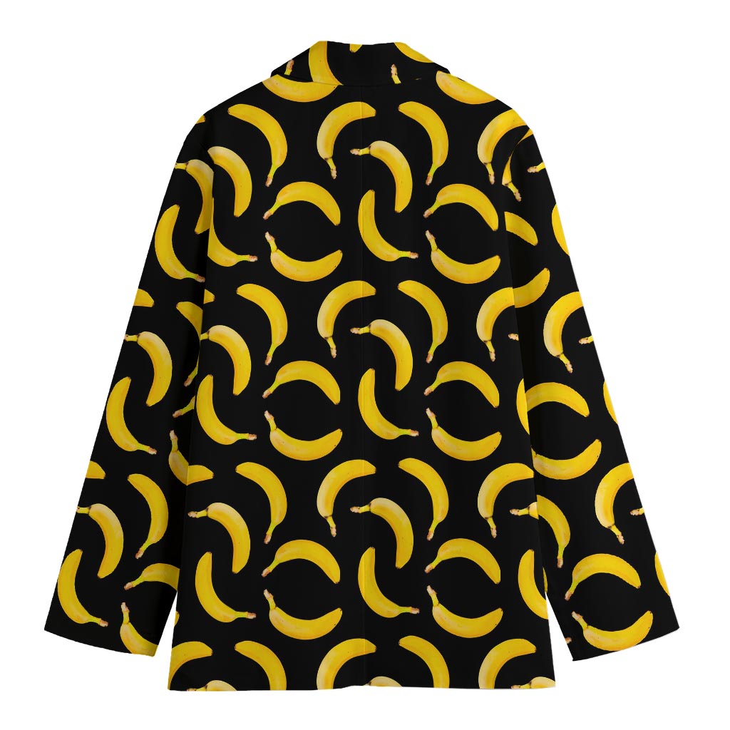 Black Banana Pattern Print Women's Cotton Blazer