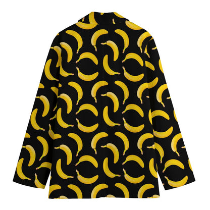 Black Banana Pattern Print Women's Cotton Blazer
