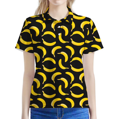 Black Banana Pattern Print Women's Polo Shirt