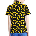 Black Banana Pattern Print Women's Polo Shirt