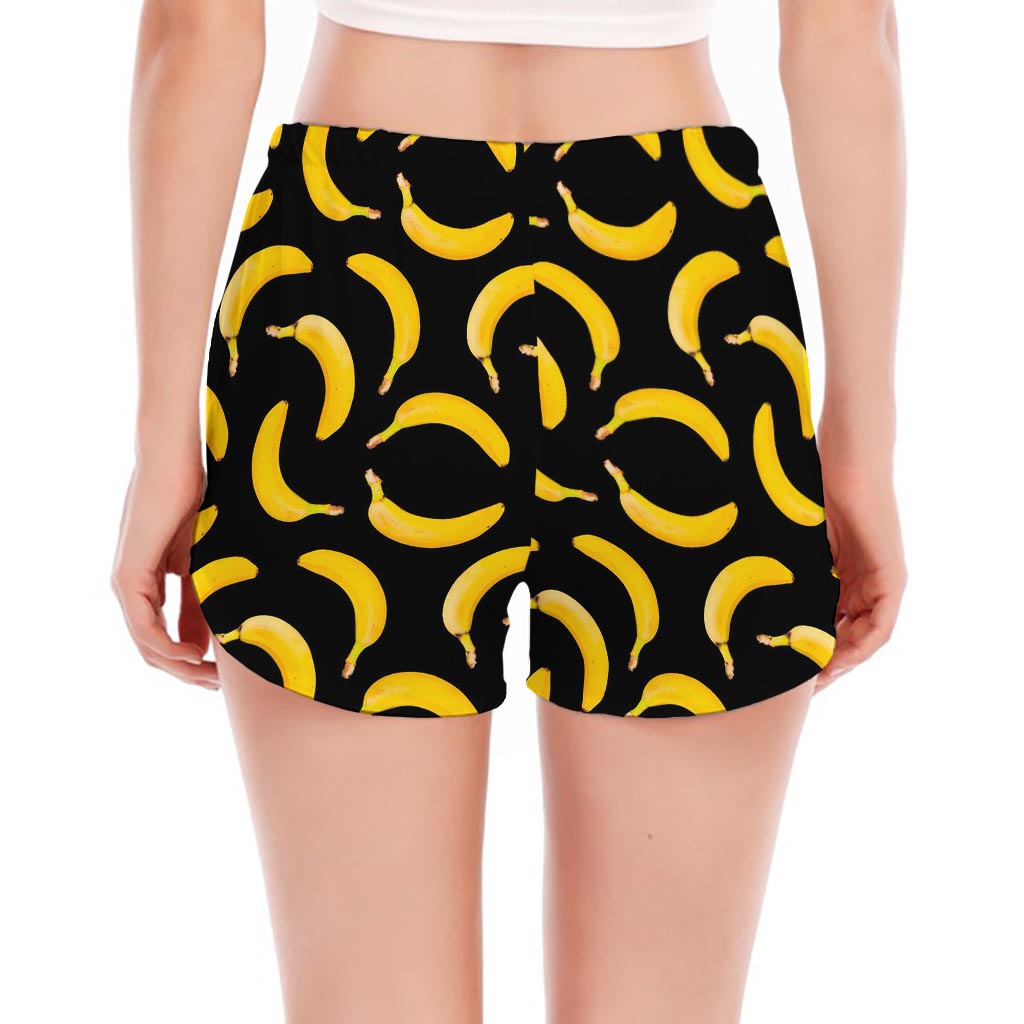 Black Banana Pattern Print Women's Split Running Shorts