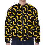 Black Banana Pattern Print Zip Sleeve Bomber Jacket