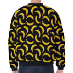 Black Banana Pattern Print Zip Sleeve Bomber Jacket