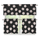 Black Baseball Pattern Print 3 Piece Kitchen Curtains