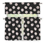 Black Baseball Pattern Print 3 Piece Kitchen Curtains