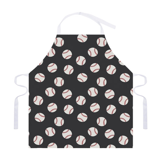 Black Baseball Pattern Print Adjustable Apron