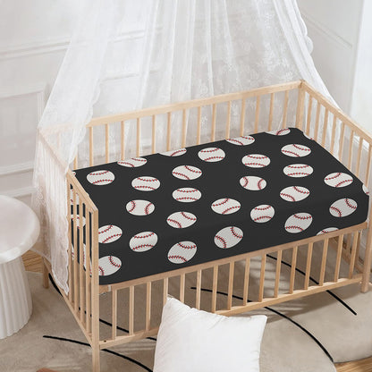 Black Baseball Pattern Print Baby Crib Sheet