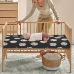 Black Baseball Pattern Print Baby Crib Sheet