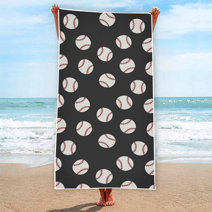 Black Baseball Pattern Print Beach Towel