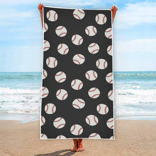 Black Baseball Pattern Print Beach Towel