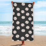 Black Baseball Pattern Print Beach Towel