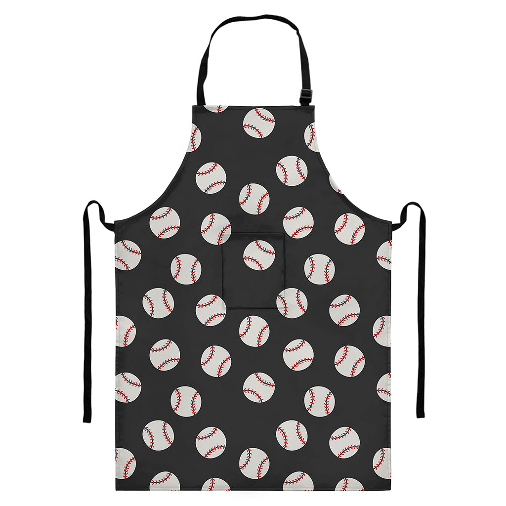Black Baseball Pattern Print Bib Apron With Pocket