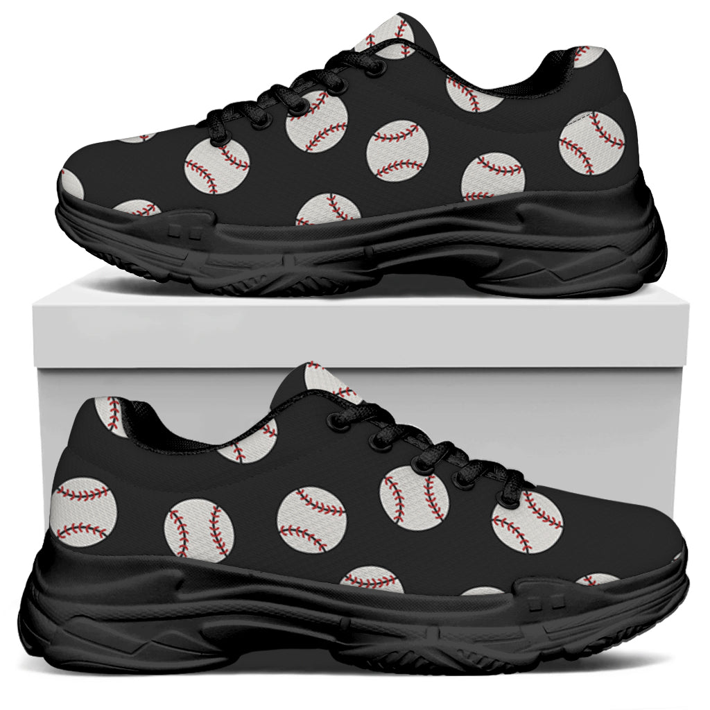 Black Baseball Pattern Print Black Chunky Shoes
