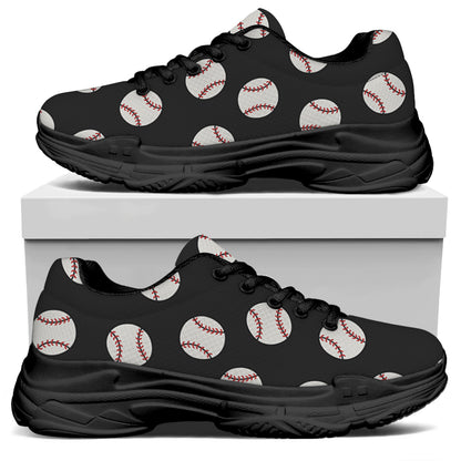 Black Baseball Pattern Print Black Chunky Shoes
