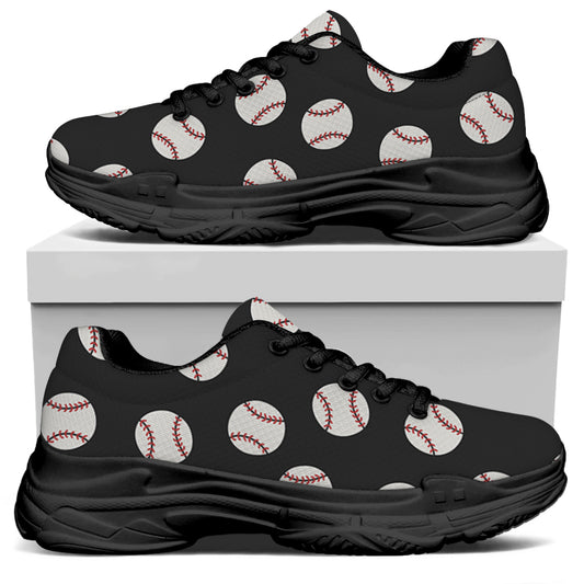 Black Baseball Pattern Print Black Chunky Shoes