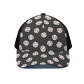 Black Baseball Pattern Print Black Mesh Trucker Hat