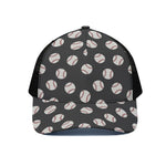 Black Baseball Pattern Print Black Mesh Trucker Cap